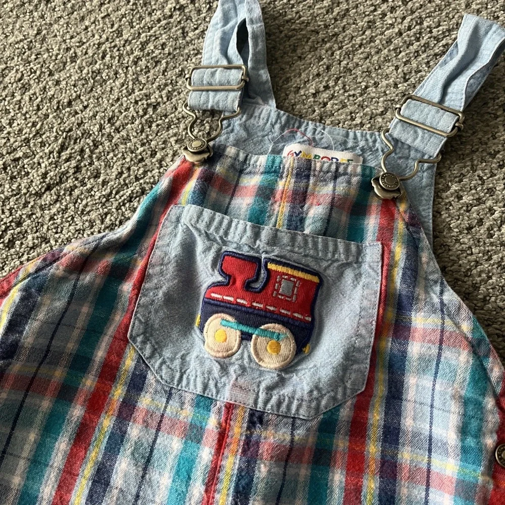 Vintage Gymboree Rainbow Tag Train Overalls. Size‎ XS. 12-18 Months